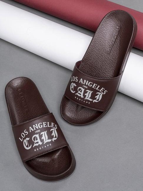 red tape men's brown slides