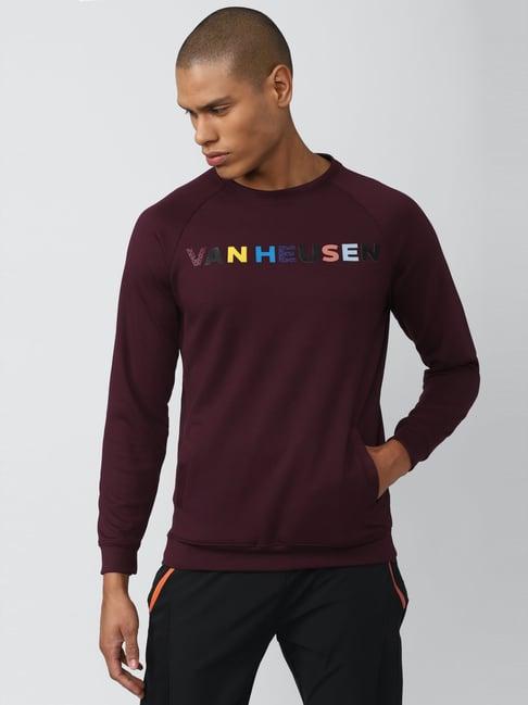 van heusen flex wine regular fit printed sweatshirt