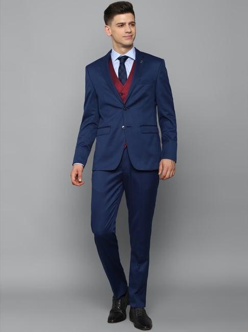 allen solly blue slim fit three piece suit