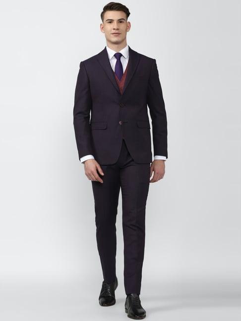 peter england elite purple slim fit three piece suit