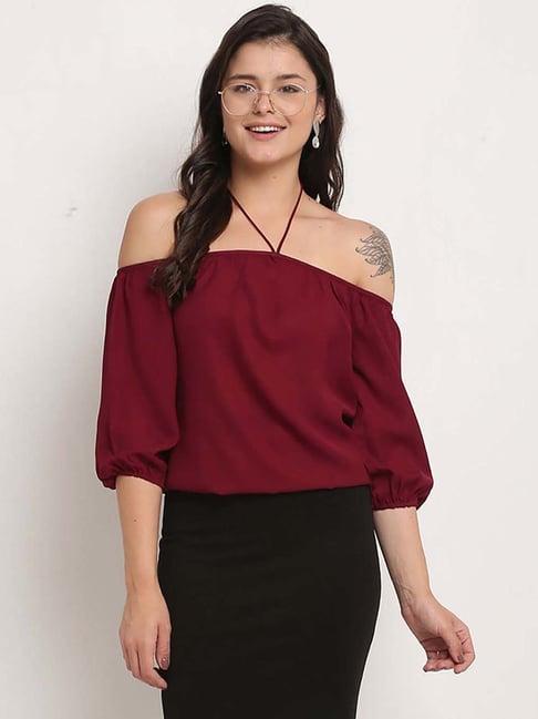 rajnandini maroon off shoulder top