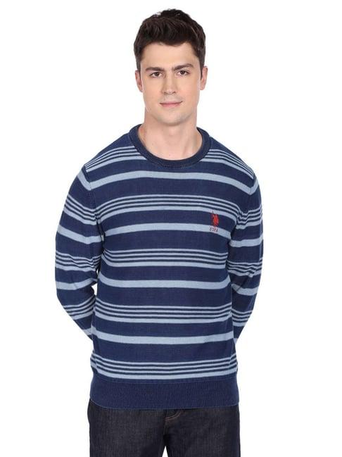 u.s. polo assn. indigo cotton regular fit striped sweaters