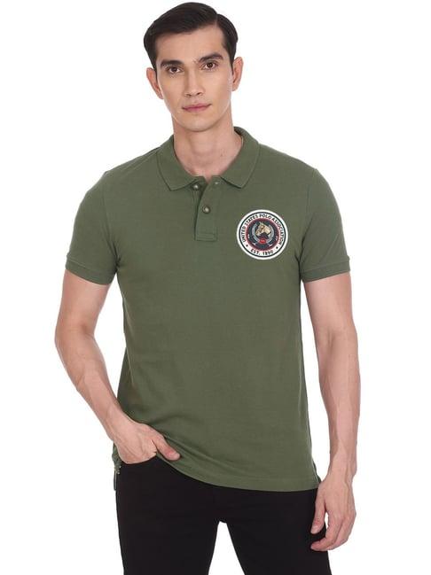 u.s. polo assn. olive cotton regular fit printed polo t-shirt