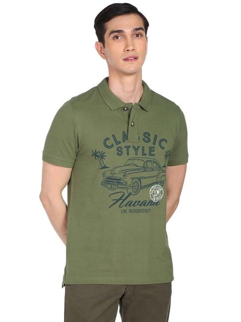 u.s. polo assn. olive cotton regular fit printed polo t-shirt