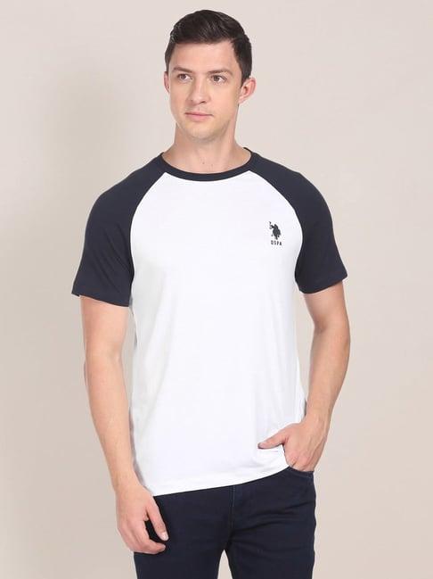 u.s. polo assn. white cotton regular fit colour block t-shirt