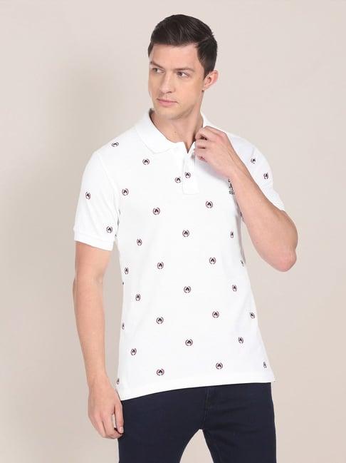 u.s. polo assn. white cotton regular fit printed polo t-shirt