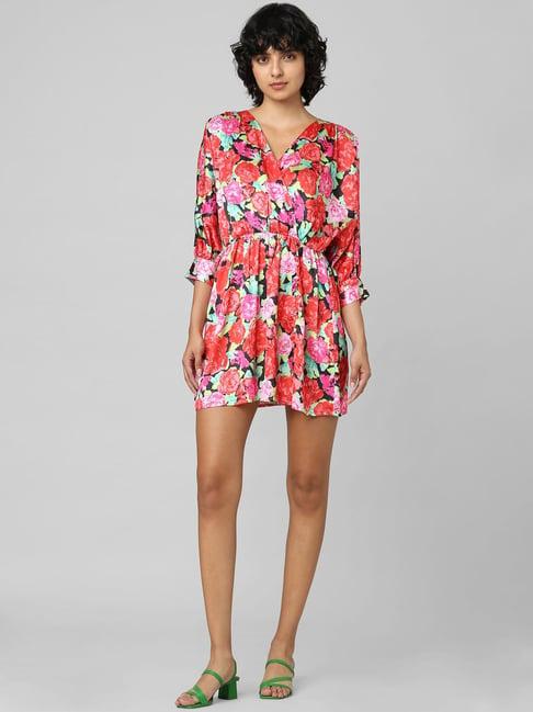 only multicolor floral print wrap dress