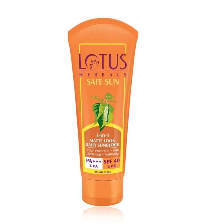 lotus herbals safe sun 3 in 1 matte look daily sunblock spf 40 - 50 gm