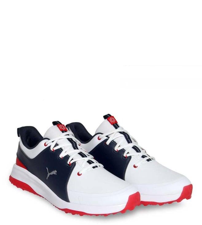 puma white, silver & navy blazer golf grip fusion pro 3.0 men sneakers