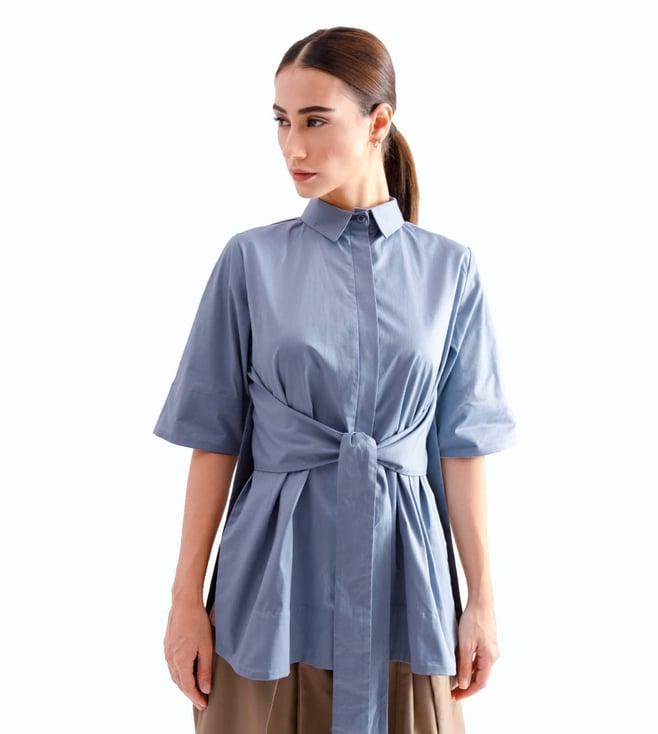 notebook stone blue tie up cape shirt