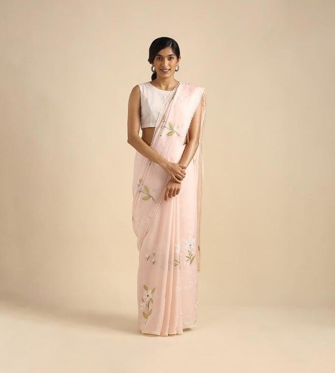 taneira light pink viscose embroidered saree