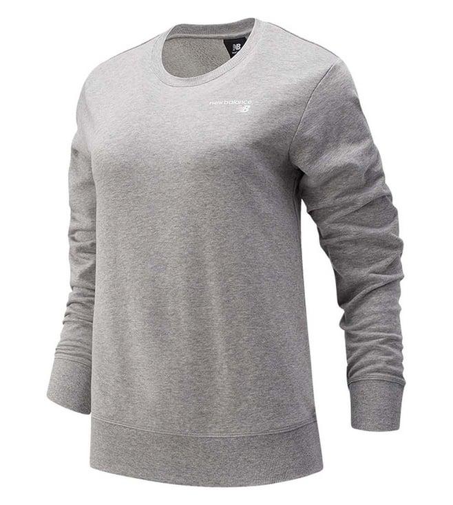 new balance solid women grey regular fit wt03803 sweatshirt