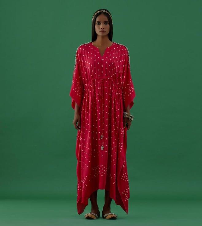 5 elements by radhika gupta pink bandhani modal satin kaftan