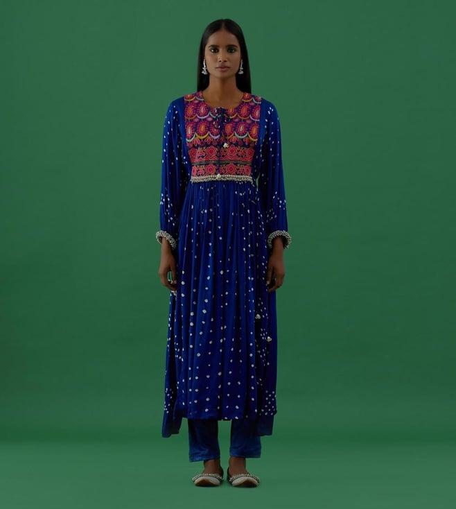 5 elements by radhika gupta blue bandhani modal satin embroidered kurta