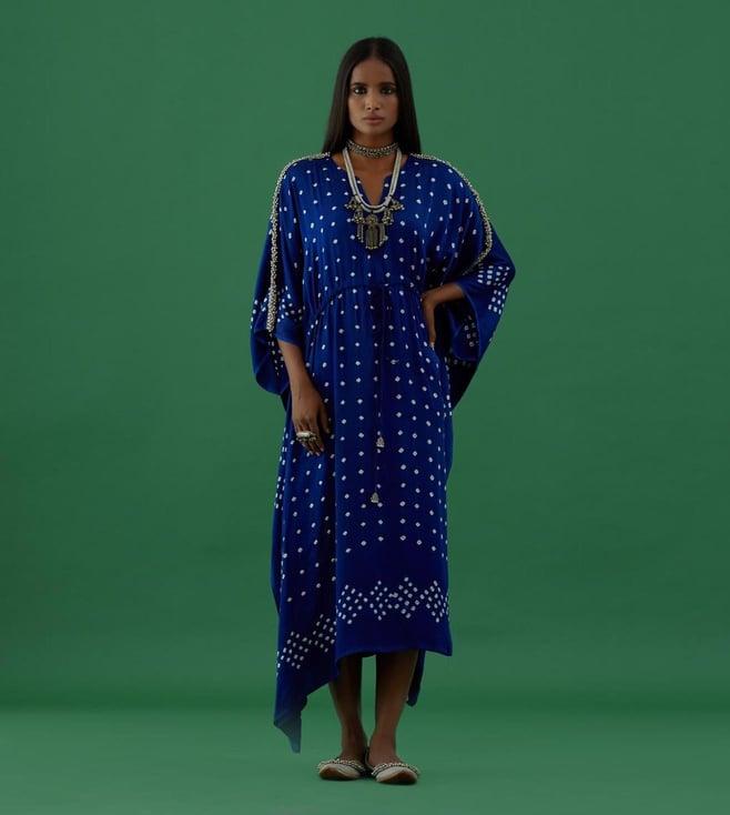 5 elements by radhika gupta blue bandhani modal satin kaftan