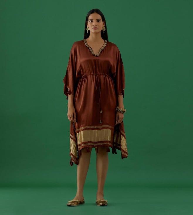 5 elements by radhika gupta brown modal satin lagdi patta kaftan