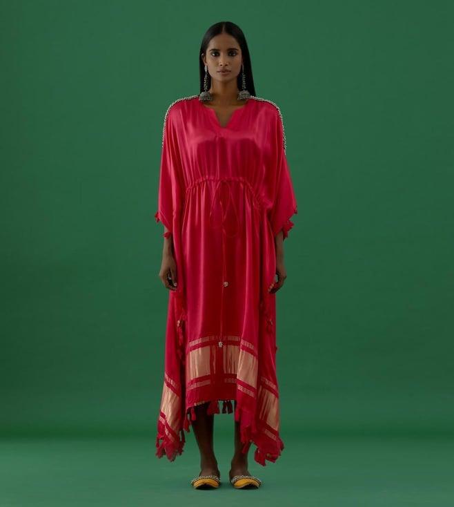 5 elements by radhika gupta pink modal satin lagdi patta kaftan