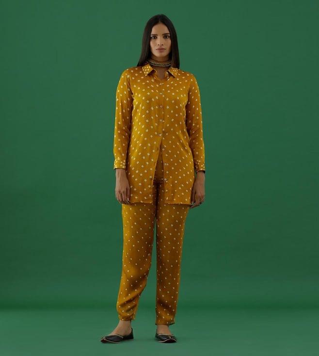 5 elements by radhika gupta yellow bhandhej modal satun pants