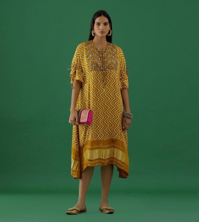 5 elements by radhika gupta yellow modal satun kodi embellished kaftan