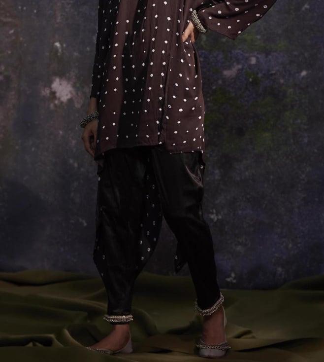 5 elements by radhika gupta black satin lycra ghungroo pants