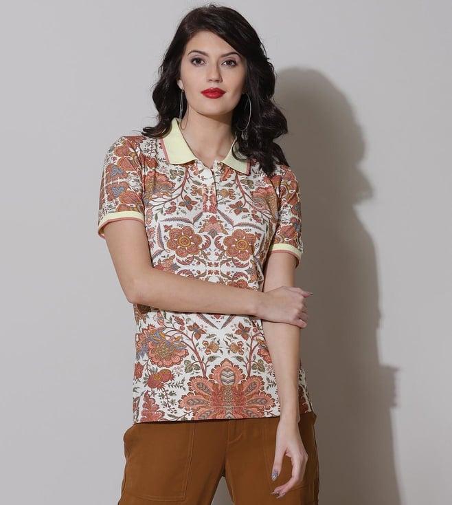 label ritu kumar rust printed polo t-shirt