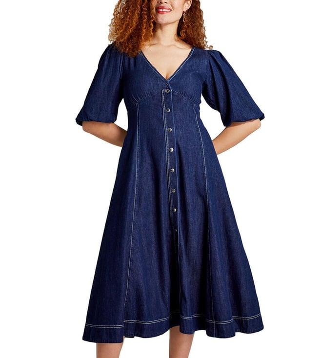 kate spade indigo denim button front regular fit midi dress