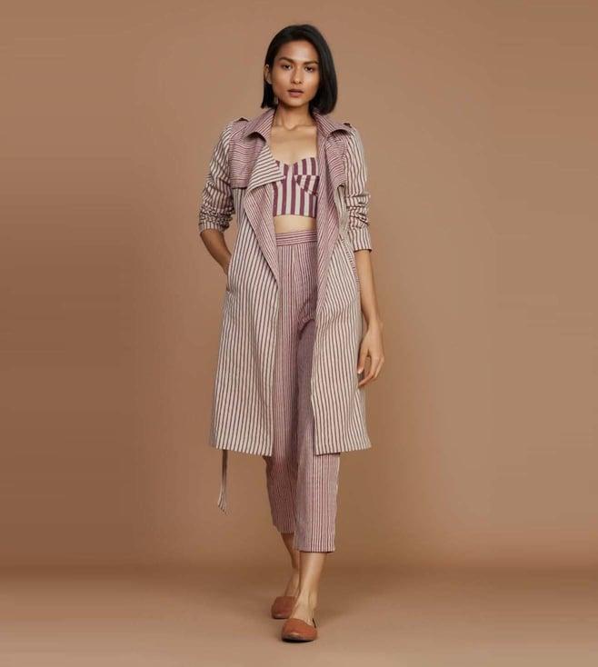 mati ivory with mauve striped trench jacket