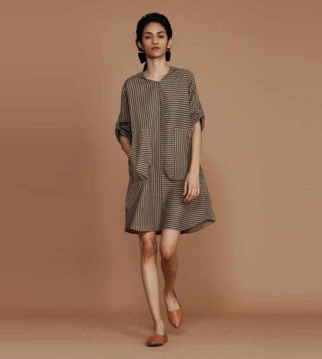 mati brown with charcoal striped hooded dress