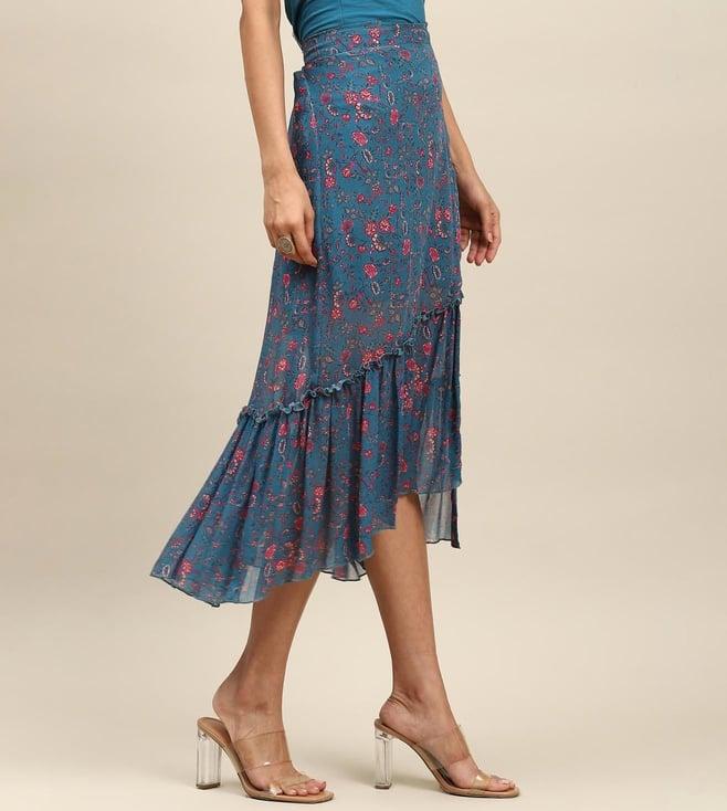 aarke ritu kumar blue printed skirt