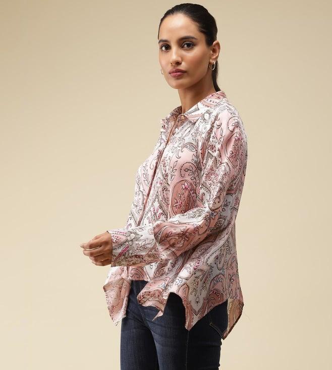 label ritu kumar pink printed asymmetric satin shirt