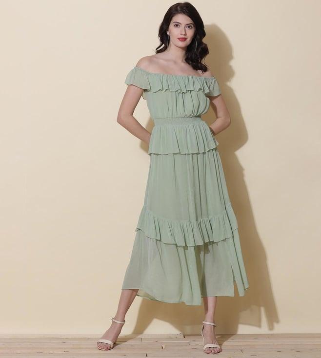 label ritu kumar mint green off shoulder maxi dress