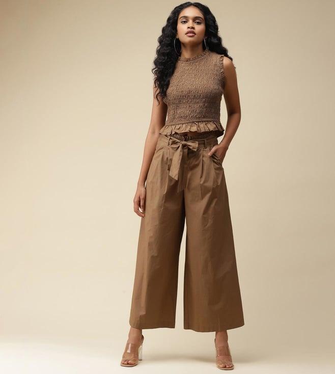 label ritu kumar sleeveless solid ruffled crop top with pants cordset