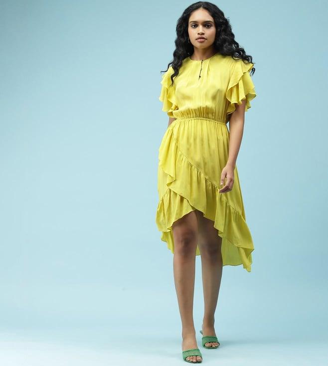 label ritu kumar lime green ruffled short dress