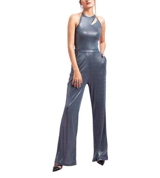 kendall + kylie petrol blue slim fit jumpsuit