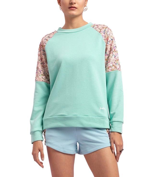 kendall + kylie pistachu green embellished loose fit sweatshirt