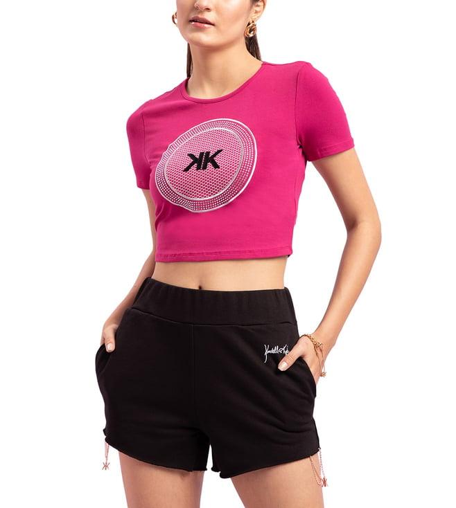 kendall + kylie fucshia logo slim fit t-shirt