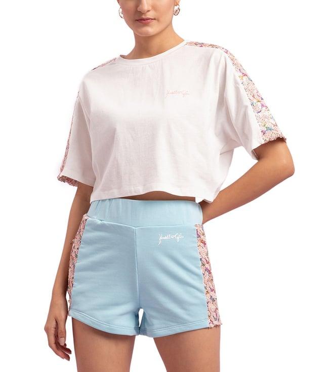 kendall + kylie off white embellished loose fit t-shirt