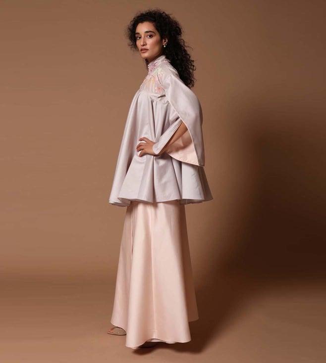 rohit bal pastel flared chanderi jacket with chanderi drape skirt