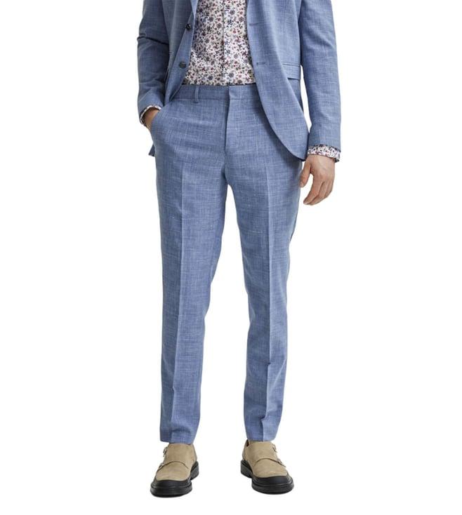 selected homme light blue slim fit suit flat front trousers