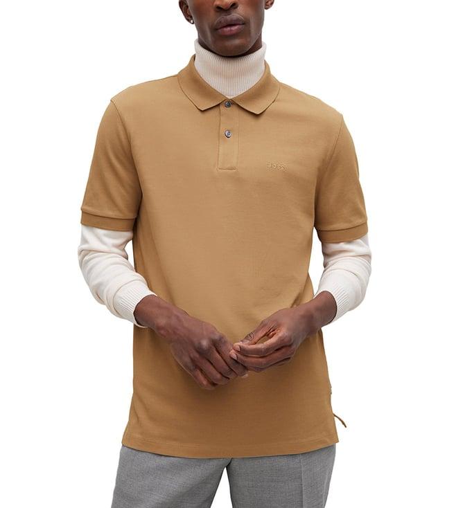 boss beige regular fit polo t-shirt