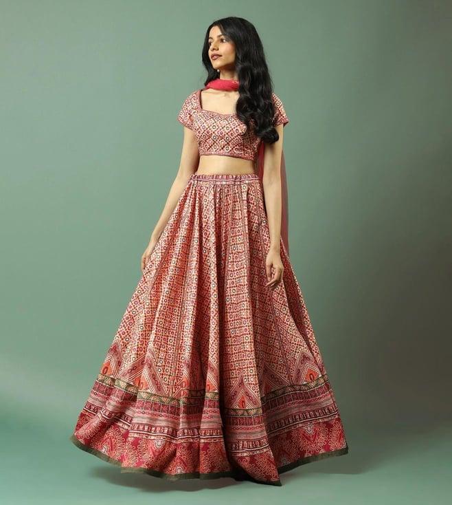 aarke ritu kumar pink printed lehenga with blouse and dupatta