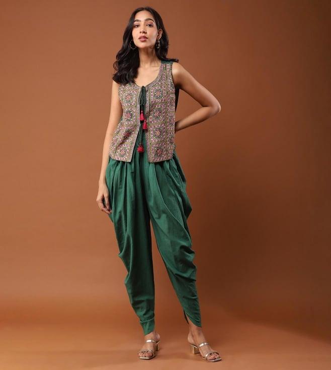 aarke ritu kumar green embroidered jacket with dhoti pant and inner co-ord set