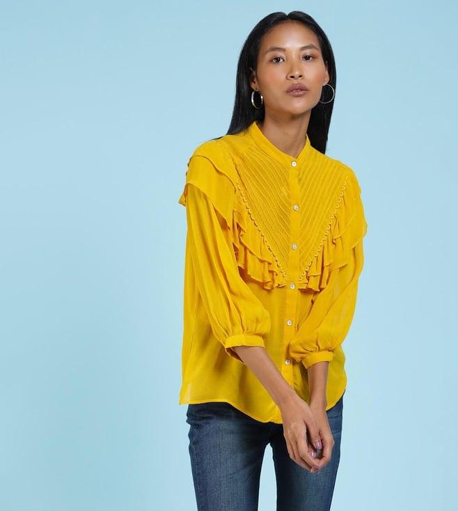 label ritu kumar yellow full sleeves ruffled shirt