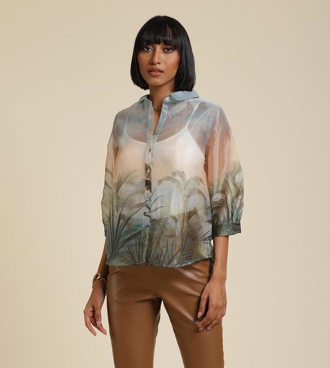 label ritu kumar ecru palm print shirt with camisole