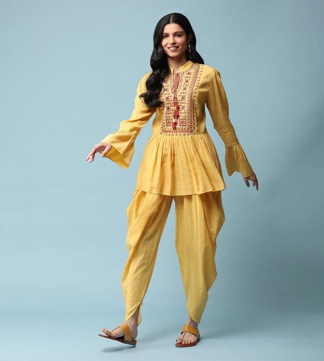 aarke ritu kumar yellow embroidered top with dhoti pant