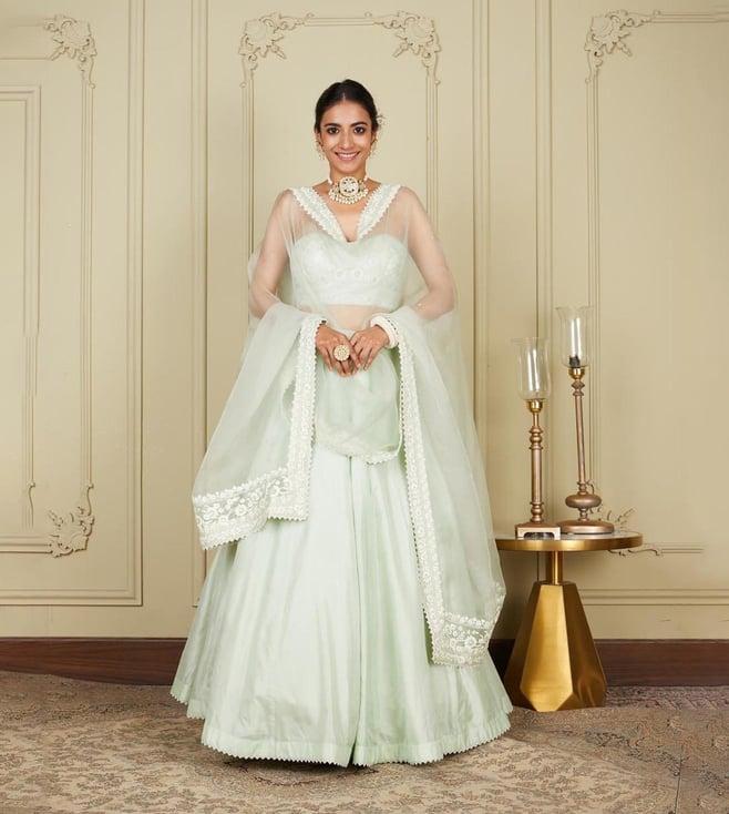 sheetal batra sanaira frosty green lehenga with blouse and dupatta