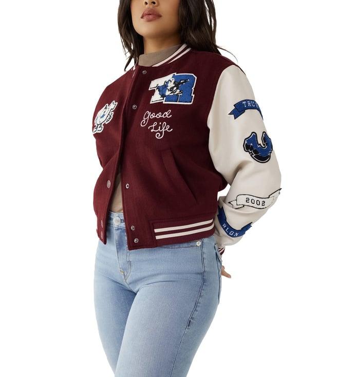 true religion maroon logo regular fit varsity jacket