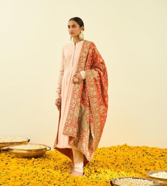 sheetal batra pumpkin orange floral tilla embroidery odhni dupatta