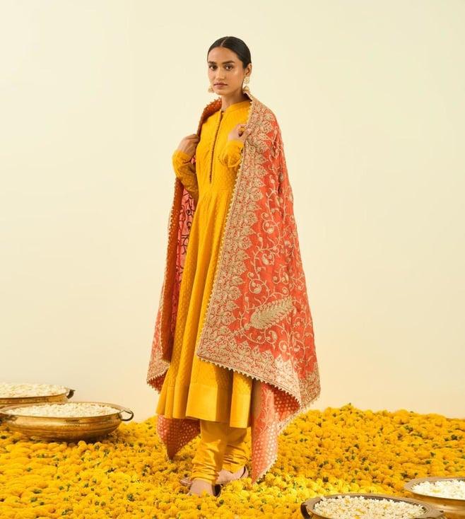 sheetal batra pumpkin orange paisley tilla embroidery odhni dupatta