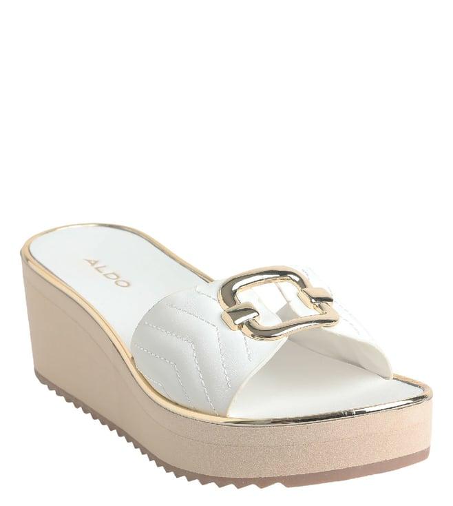 aldo women's onayllan115 quilted open white slide wedges